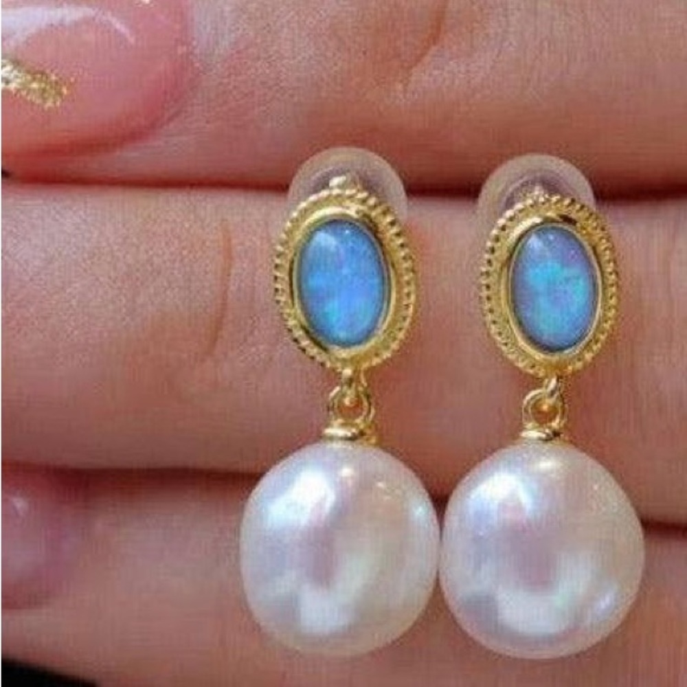 Opal Freshwater Baroque Pearls Earrings Gold Vermeil